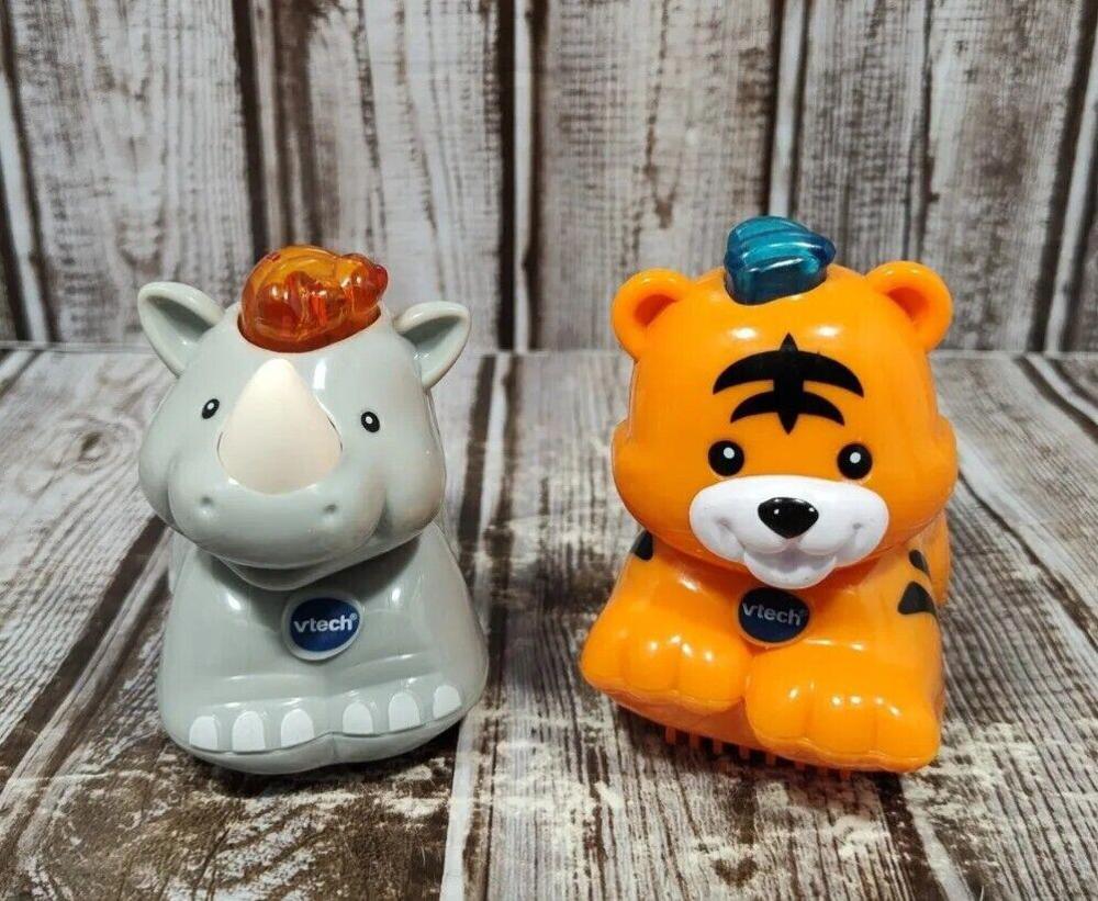 Set Of 2 VTech Go Go Smart Animals Rhinoceros & Tiger lights & sounds EUC
